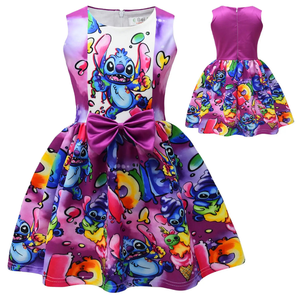 Lilo & Stitch Girls Dress Cute Cartoon Fashion Kids Holiday Cosplay Dress Girl Summer Stitch Princess Dress Birthday Gift