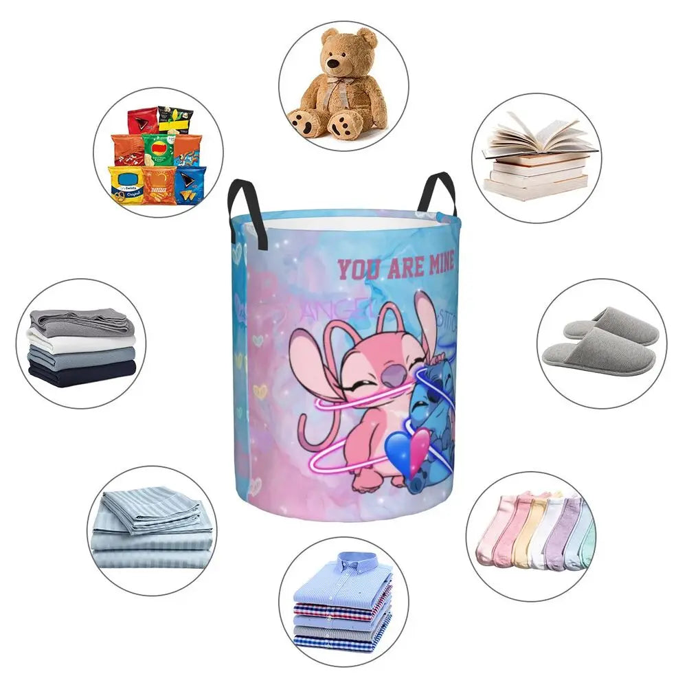 Custom I Love Stitch Laundry Basket Collapsible Toy Clothes Hamper Storage Bin for Kids Nursery