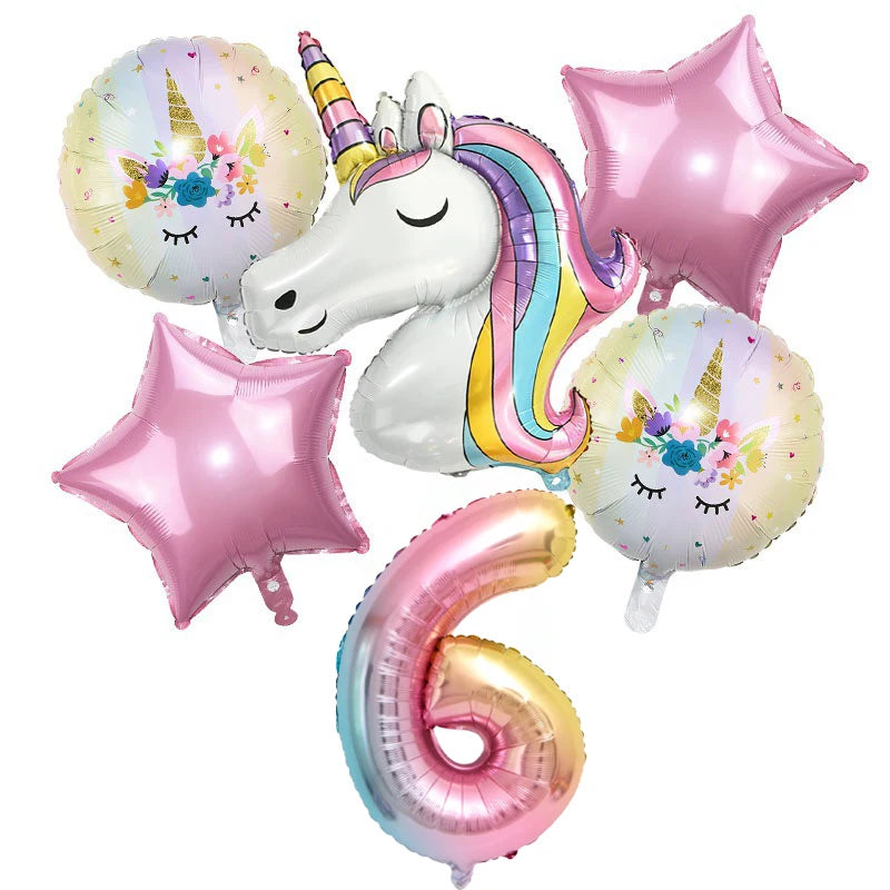 Unicorn Balloon 32inch Number Foil Balloon Set Birthday Party Decor Kids Unicorn Disposable Tableware Baby Shower Party Supplies
