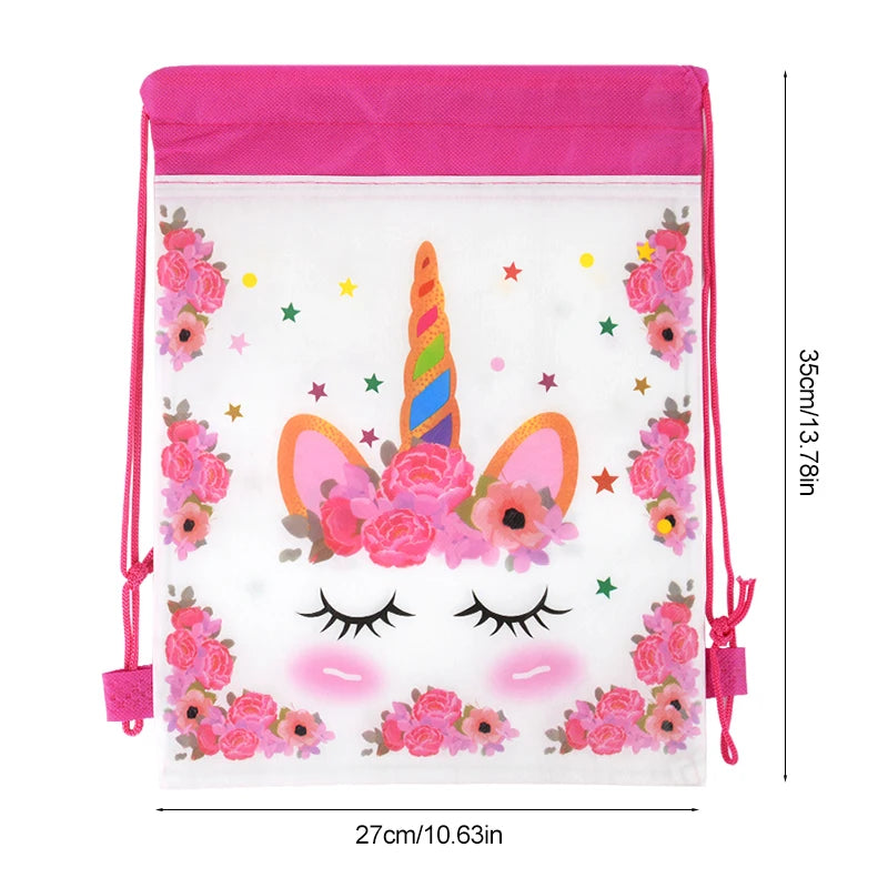 1/6/12Pcs Unicorn Drawstring Bag Kids Girls Unicorn Birthday Party Favors Supplies Candy Gift Packaging School Storage Backpacks