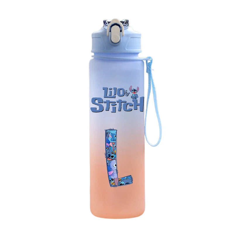 750ml Letter A-Z Printed Lilo Stitch Water Bottle Anime Large Capacity Drinking Cup Portable Outdoor Sports Water Cup kid Gift