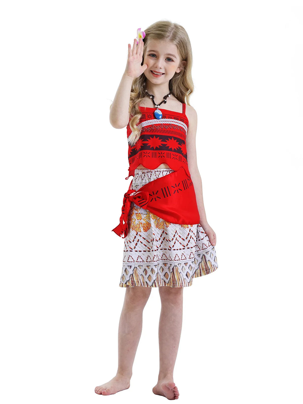 Moana New Dress Girls Princess Clothes Kids Dress Up Vaiana Necklace Pig Chick Children Carnival Party Summer Costume Set 2-10T