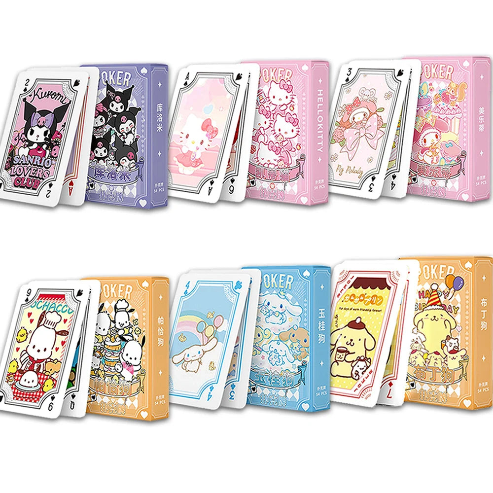Kawaii Sanrio Poker Playing Cards Board Games Cartoon Hello Kitty Kuromi Cinnamoroll Melody Pompompurin Kids Toys Deck Card Gift