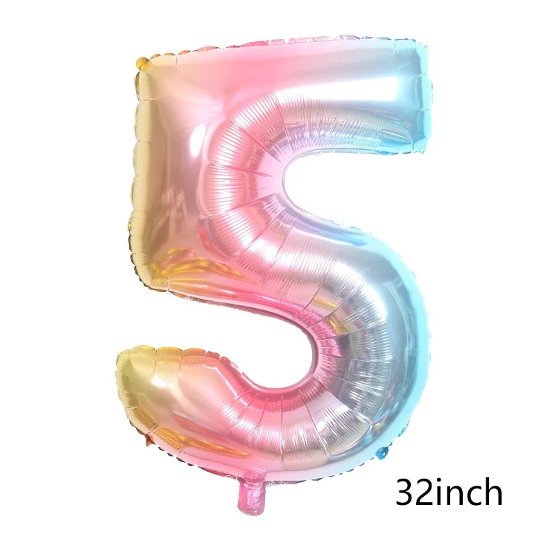 Rainbow Unicorn Foil Balloon 32inch Number Pink Star Balloons Unicorn Theme Kids Birthday Party Decorations Baby Shower Globos