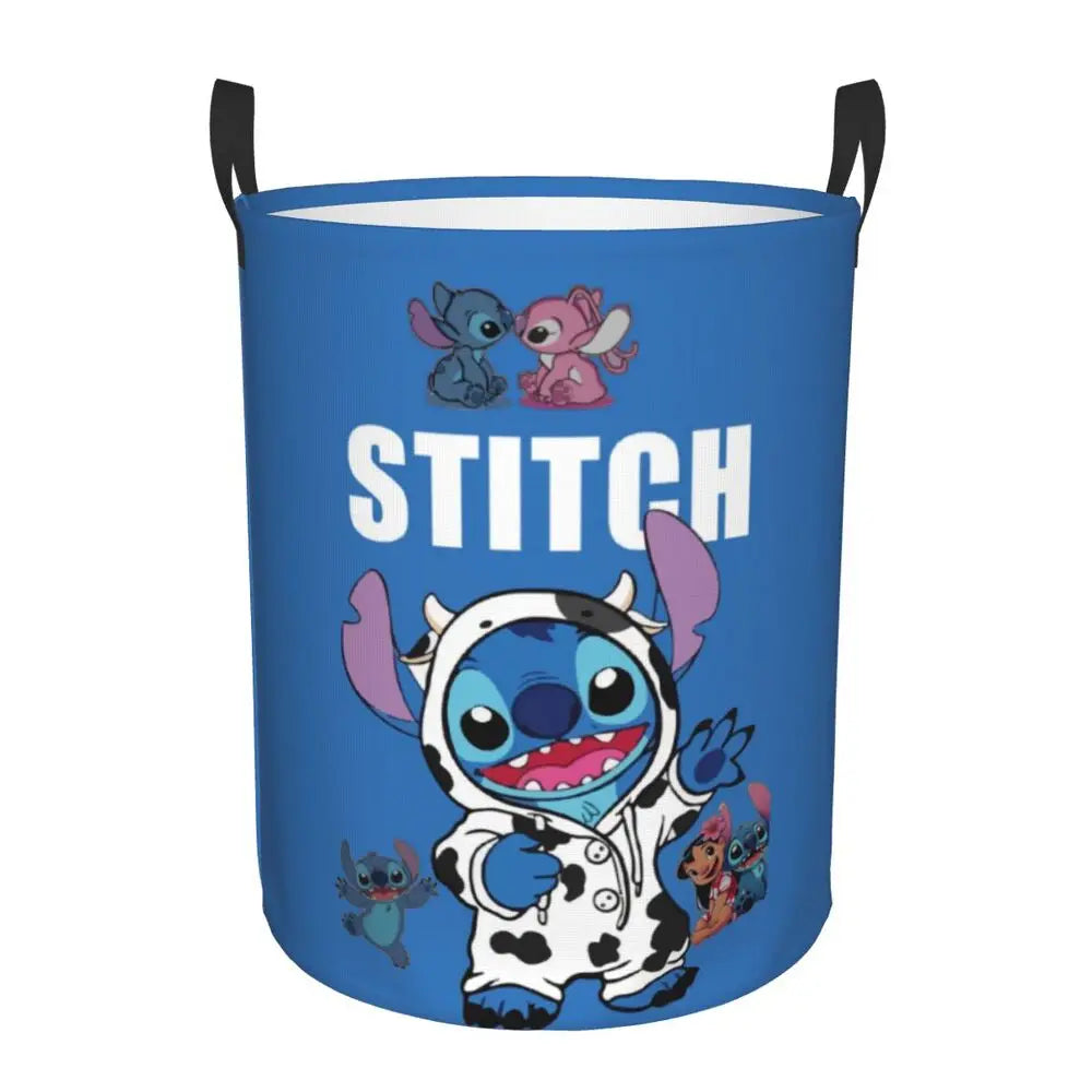 Custom Stitch Kiss Angel Love Heart Anime Laundry Hamper Large Clothes Storage Basket Toy Bin Organizer for Boy Girl