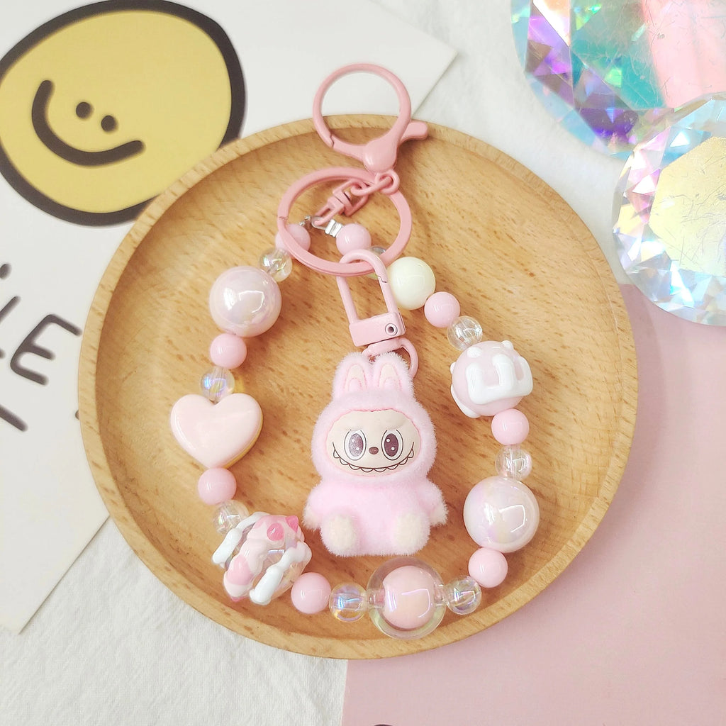 Labubu Keychain Creative Bead Jewelry Resin Cartoon Backpack Pendant Diy Couple Accessories Decoration Holiday Children Gifts