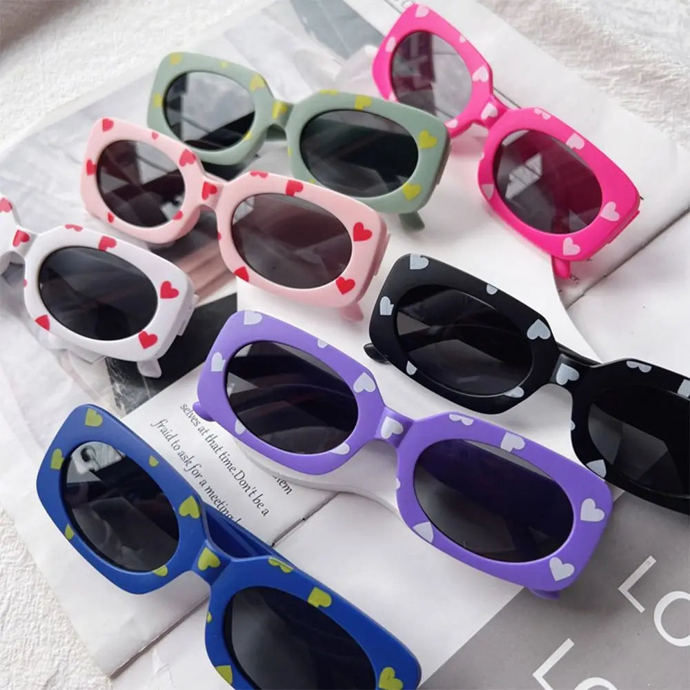 UV400 Heart Print Children Sunglasses Cute 2-8 Years Sun Protection Eyewear Kids Rectangular Sun Glasses