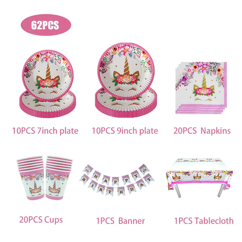 Unicorn Birthday Decoration Face Mask Gift Bags Tablecloth Unicorn Happy Birthday Balloons Candy Box Kids Birthday Party Favors