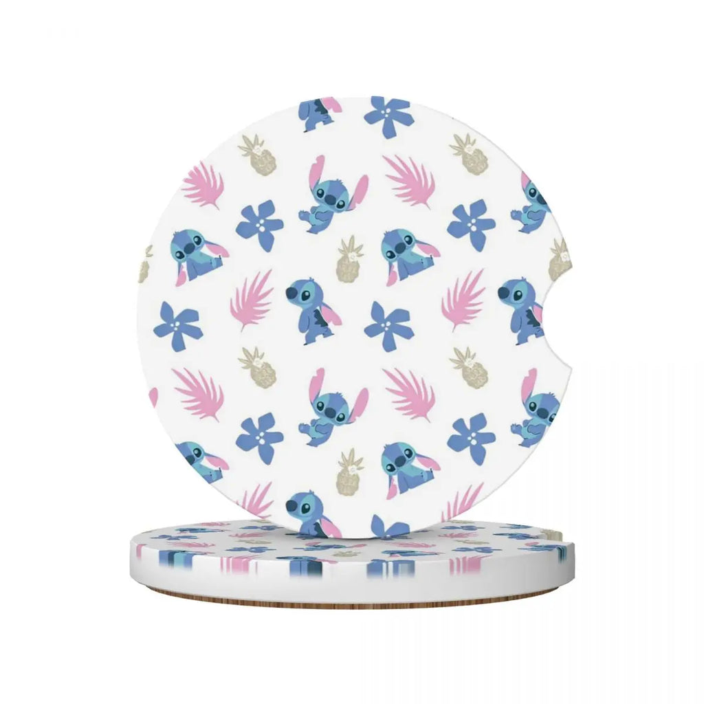 Kawaii Stitch Cartoon Car Cup Coaster 2PCS Universal Cup Holders Embedded in Ornaments Coaster Car Interior Accessories