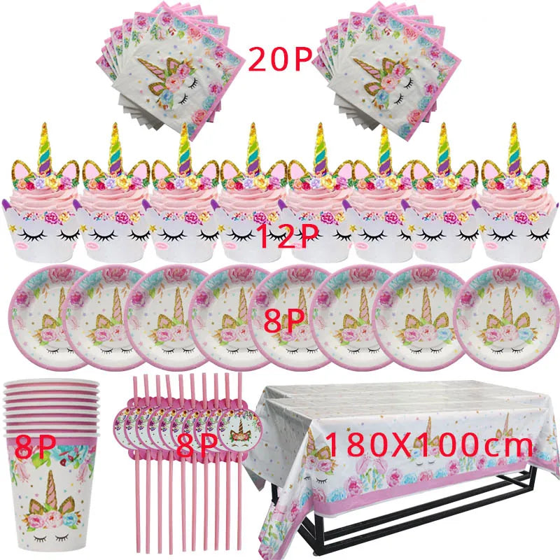 Unicorn Birthday Decorations for Girl Plate Napkin Cup cake topper Unicorn Party Supplies Kids Birthday Party Decor Baby Shower