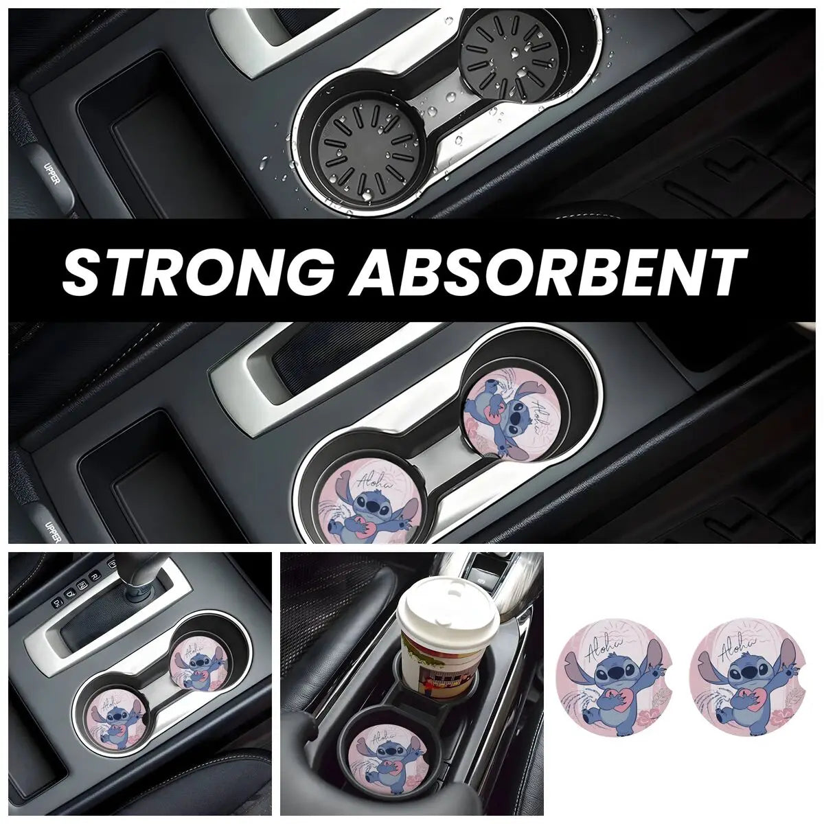 Kawaii Stitch Cartoon Car Cup Coaster 2PCS Universal Cup Holders Embedded in Ornaments Coaster Car Interior Accessories