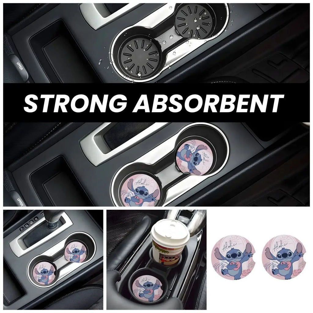 Kawaii Stitch Cartoon Car Cup Coaster 2PCS Universal Cup Holders Embedded in Ornaments Coaster Car Interior Accessories