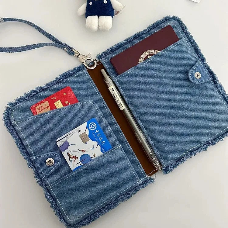 For ladies Portable Creative New Travel Passport Holder Canvas Denim Travel Passport Wallet Multi-function Cute Girls CardHolder