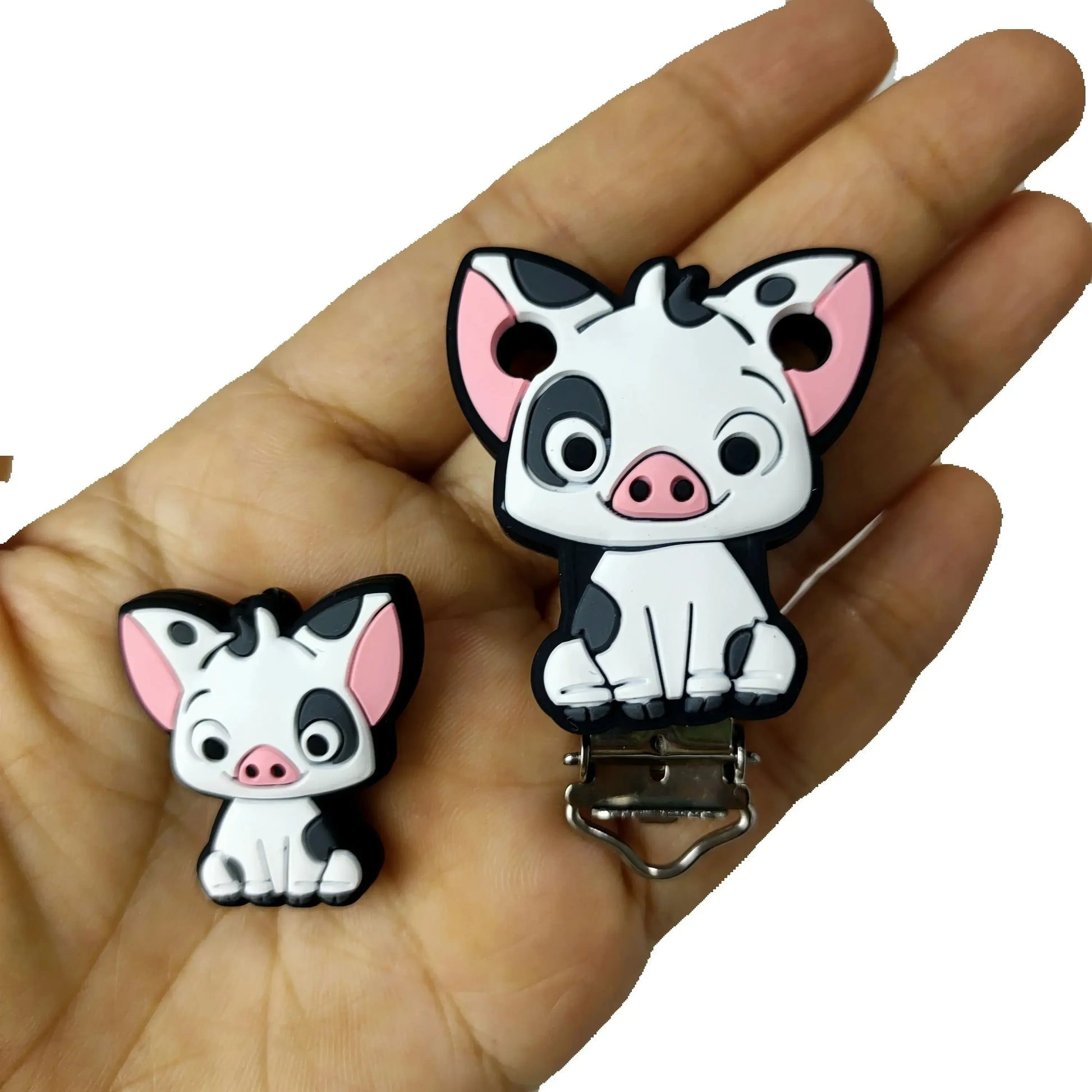2pcs one set Moana Simba Dumbo marie cat Stitch 101dog Silicone clip Focal Beads Pacifier Chain Clips Toy Jewelry Accessories