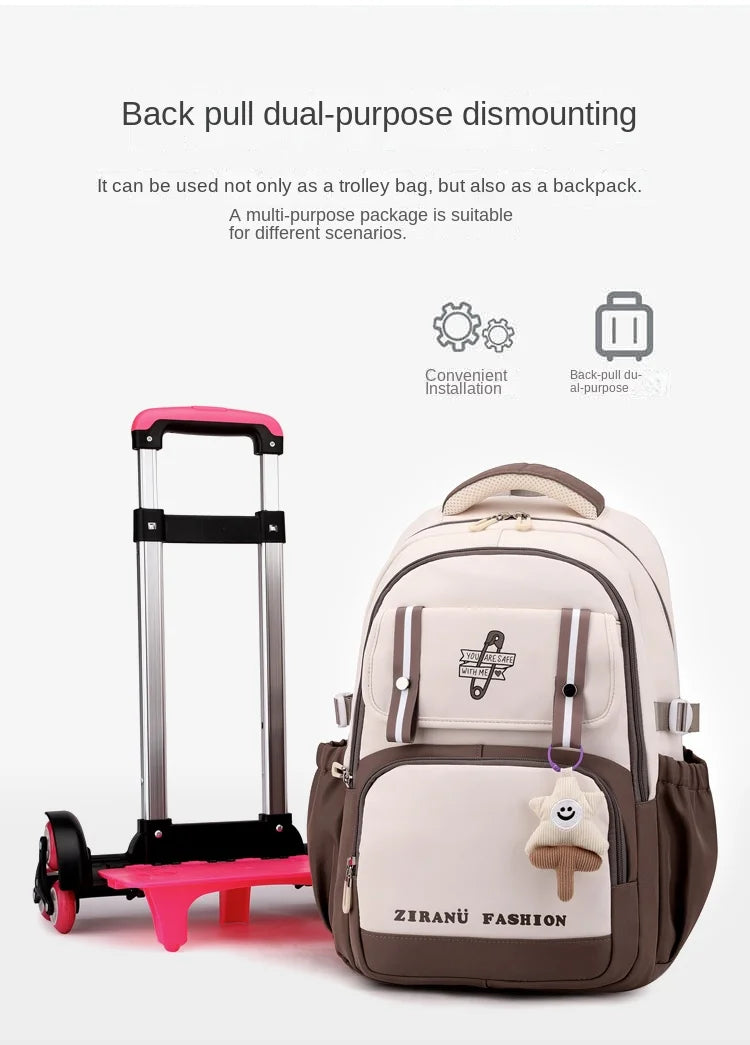 School Backpack with wheels Rolling Backpack for Girls Kids Student Wheeled Backpack Trolley School Bag Travel Trolley Luggage