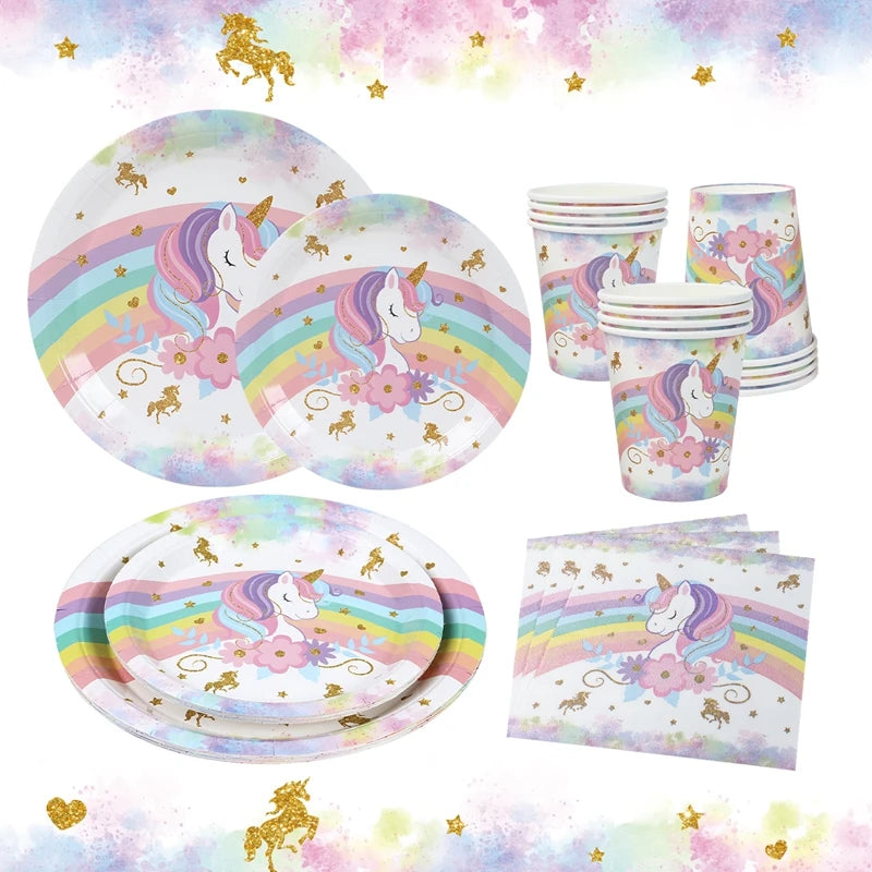 Unicorn Party Supplies Rainbow Unicorn Paper Plates Cups Napkin for Baby Shower First Girls Birthday Party Decorations