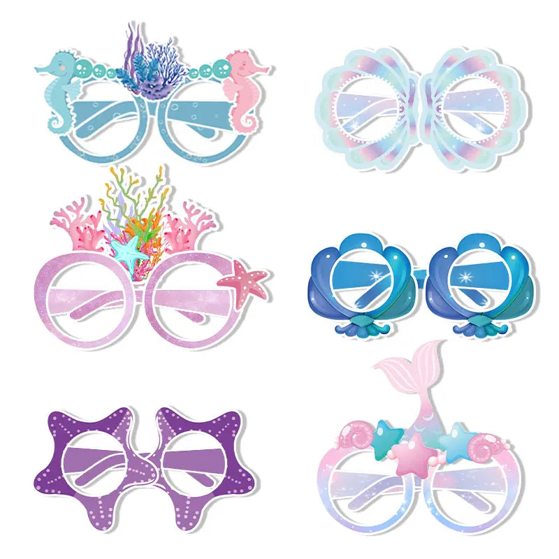 12pcs Mermaid Party Decoration Mermaid Themed Paper Eyeglasses Summer Beach Photo Booth Props for girl Birthday Party Dress Up