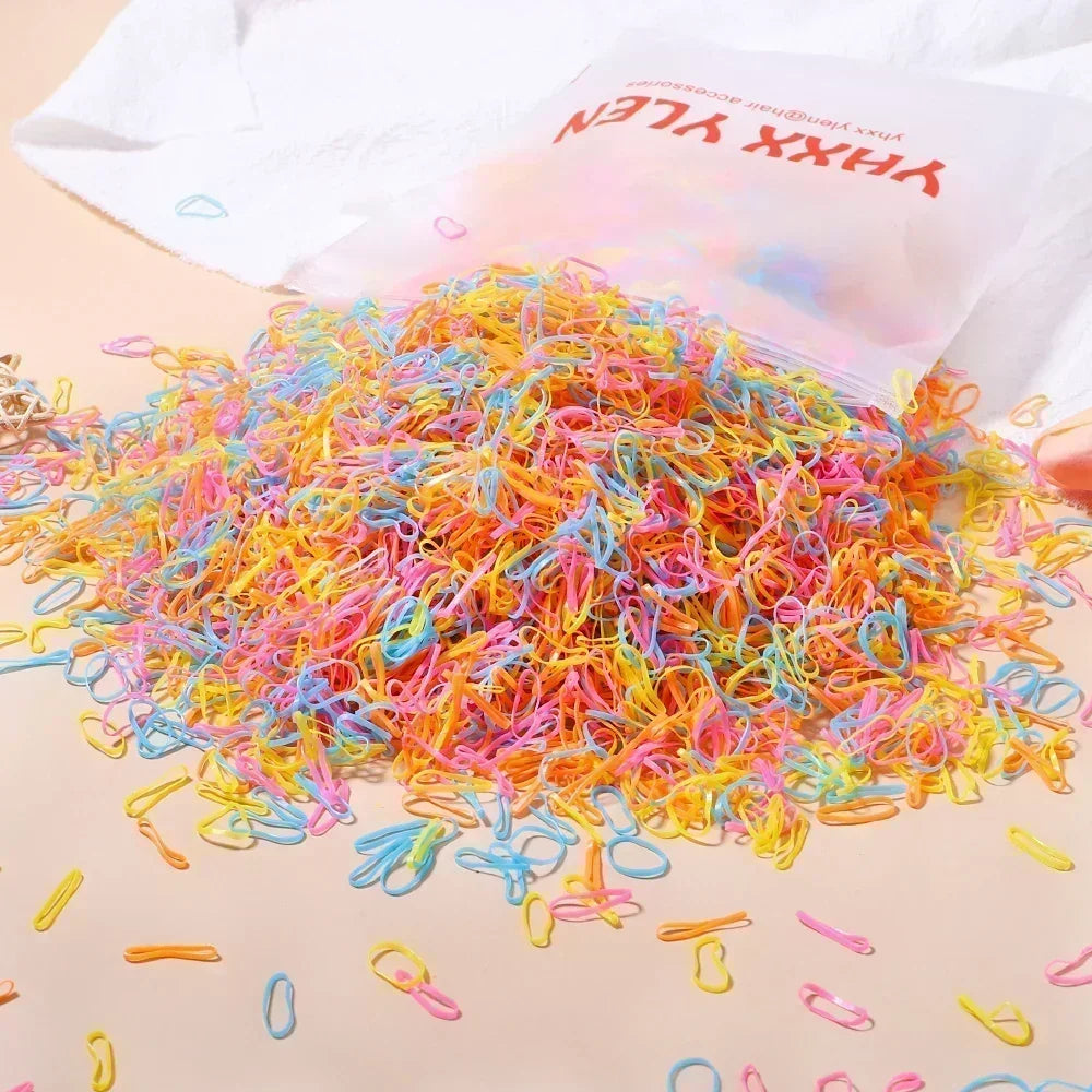 500pcs Girls Colourful Disposable Rubber Band Hair Ties Headband Children Ponytail Holder Bands Kids Hair Accessories Scrunchie