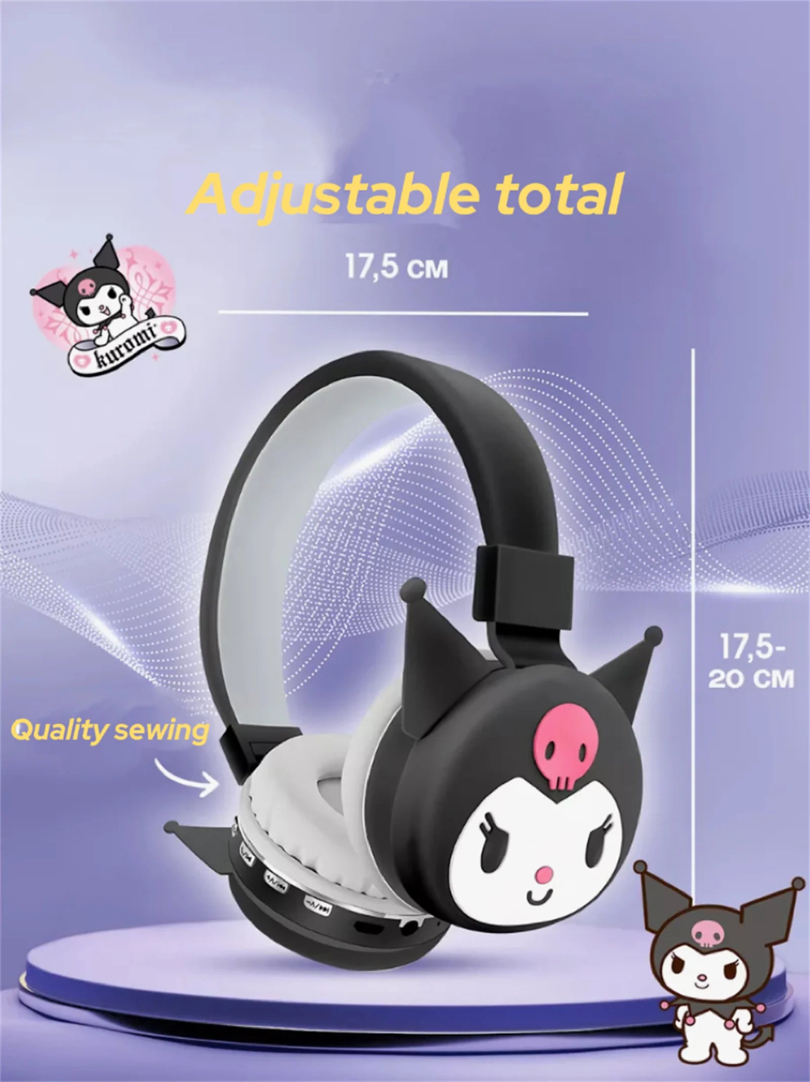 Sanrio Bluetooth Headphone Hello Kitty Wireless Headsets Cartoon Mic Foldable Lightweight Earphone for Phones Laptop Gift Pink