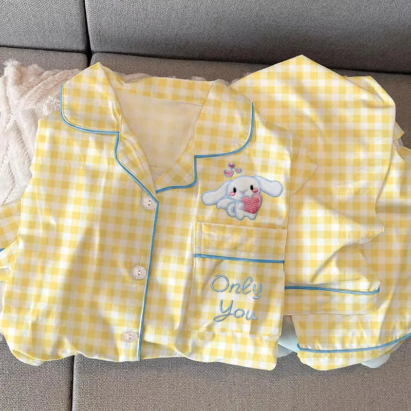 New Anime Sanrio Short Pajamas Hello Kitty Kuromi Kawaii Cartoon Loose Sleepwear Pajamas Sets Short Clothes Girl Birthday Gifts