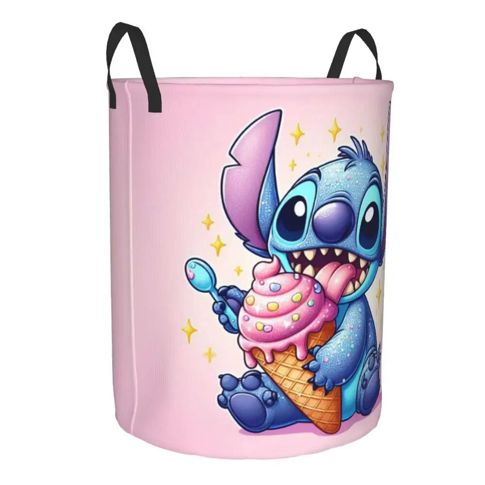Customized SLilo And Stitch Cartoon Laundry Hamper Large Storage Basket Anime Kids Nursery Toy Organizer