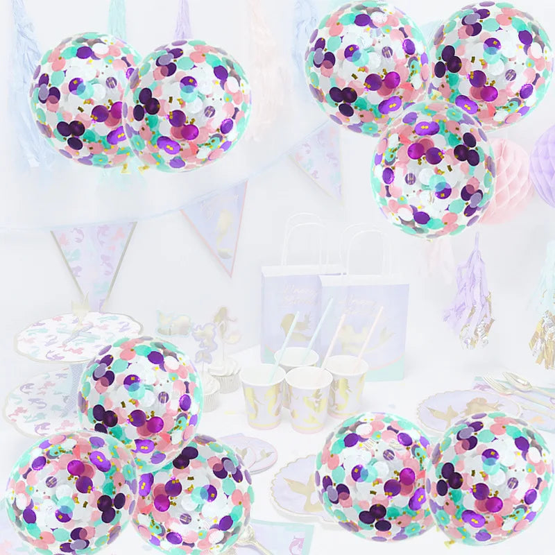 10PCS/PACK 12 inch Mermaid Theme Latex Confetti Balloons Mermaid Party Decoration Globos for Girl Mermaid Birthday Party Decor