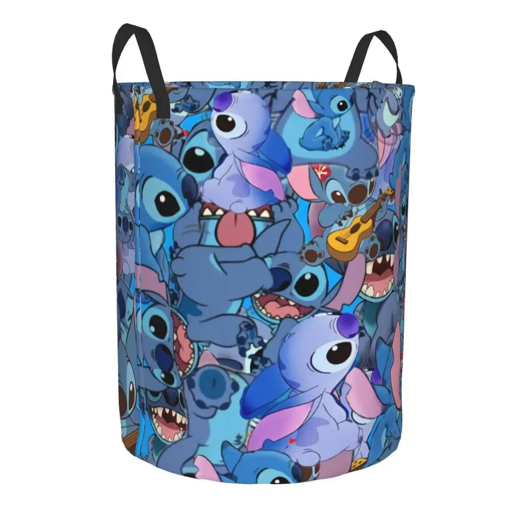 Custom Stitch Kiss Angel Love Heart Anime Laundry Hamper Large Clothes Storage Basket Toy Bin Organizer for Boy Girl
