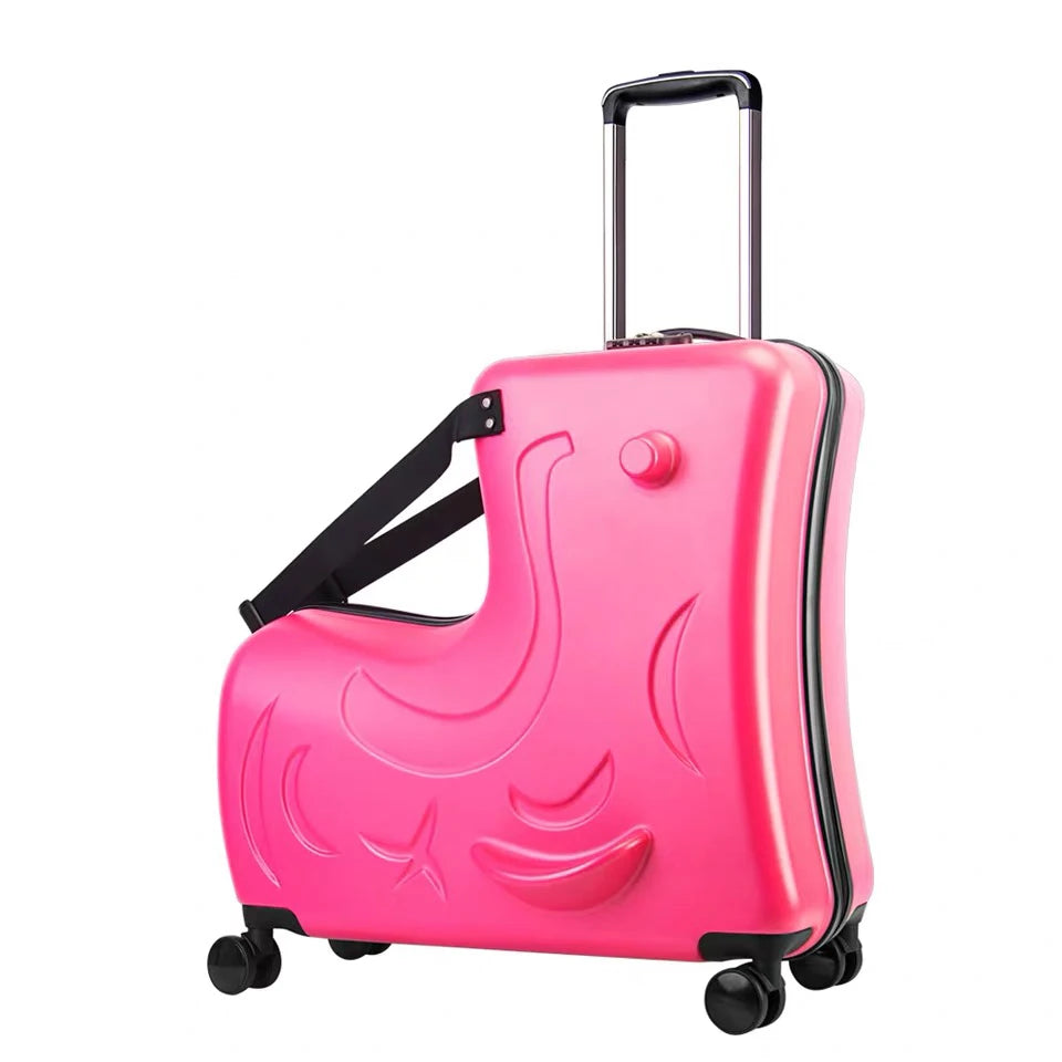 New Kids Riding Trojanl Luggage Hot Boys Girls Travel Trolley Alloy Children Sitting Rolling Luggage Suitcase Spinner Wheels