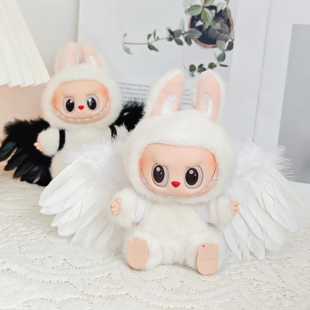 Doll Clothes Outfit Accessories for 15-17cm Labubu Black White Angel Feather Wings DIY Mini Dolls Clothing Girl Gift