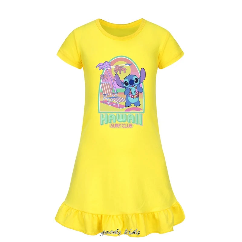 Hot Lilo And Stitch Cosplay Costumes Fashion Knee-Length Dresses Teenagers Cartoon Girl Pajamas Children Nightgown Girls Clothes