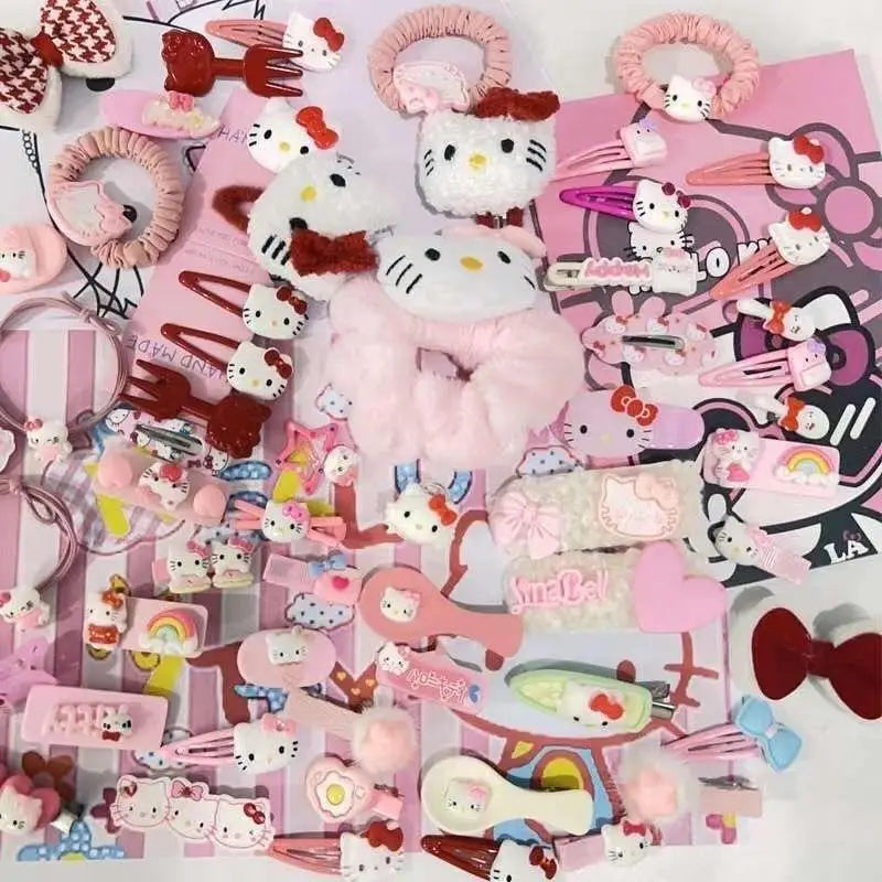 19Pcs Suit Hello Kitty Hair Clip Hairpin for Girls Children's Cinnamoroll Hello Kitty Accessories Hairpin Bb Clip Girls Gifts