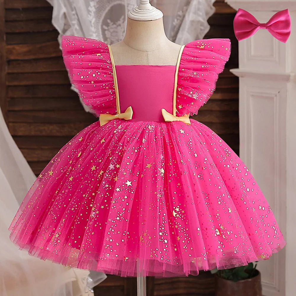 Lilo Stitch Princess Dress for Girls Sequined Star Ruffle Bow Tutu Gown Baby Formal Gala Prom Gown Kids Evening Party Costume