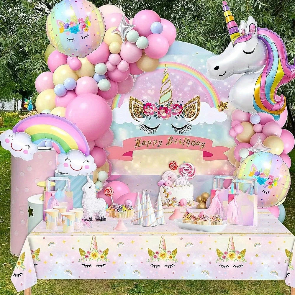 132Pcs Rainbow Unicorn Balloon Arch Flower Ring Set, Used for Summer Party Decoration and Birthday Party Decoration Supplies