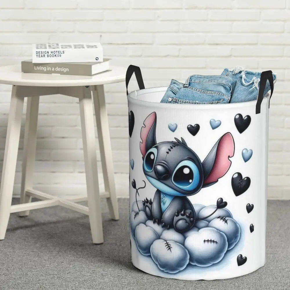 Customized SLilo And Stitch Cartoon Laundry Hamper Large Storage Basket Anime Kids Nursery Toy Organizer