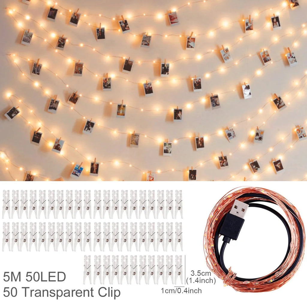 Photo Clip Light Banner Wedding Decoration Birthday Party Decor Kids Girl Boy Baby Shower Banner Christmas Decoration 2023