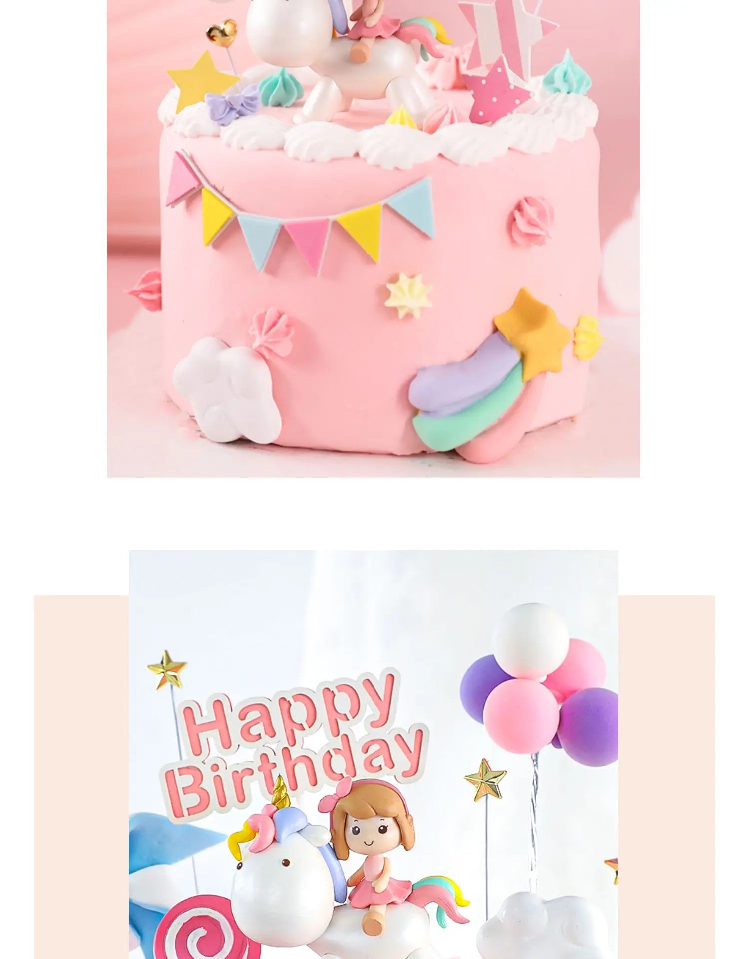 Unicorn Theme Cake Topper Happy Birthday Rainbow Stars Girl Birthday Baby Shower Party  Cake Decoration for Girl's 16th Birthday