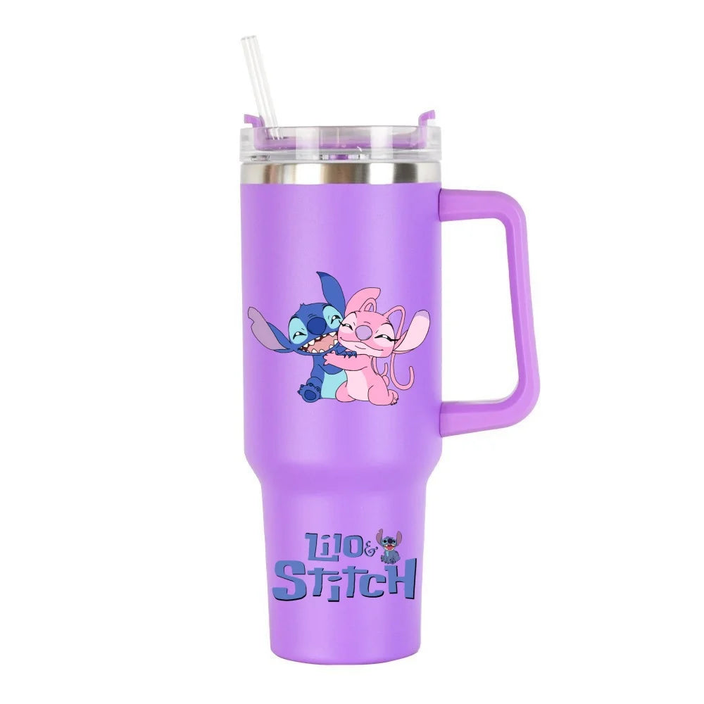 Thermal Coffee Lilo & Stitch Cups with Straw Stainless Steel Vacuum Insulated Tumbler 40oz Thermal Iced Travel Cup for Outdoor
