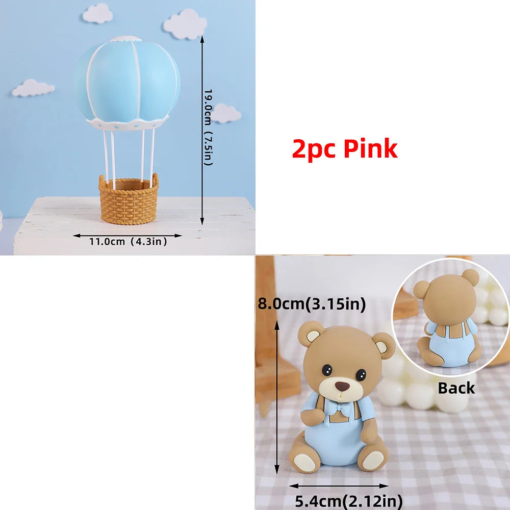 Bear Cake Toppers for Boy or Girl Baby Shower Children's Birthday Party Decoration Hot Air Balloon Cake Topper Pink Blue Green