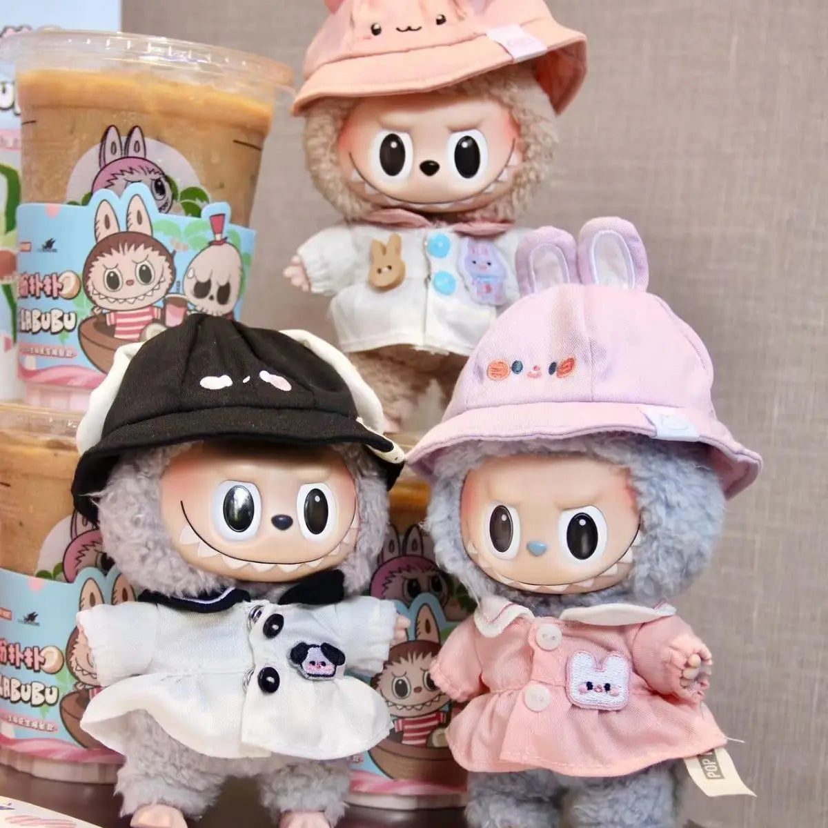 Only Skirt Hat 17cm Labubu Cute Mini Plush Doll'S Clothes Outfit Accessories Clothing Diy Kid Gift Kawaii Doll Clothes Girl Toys