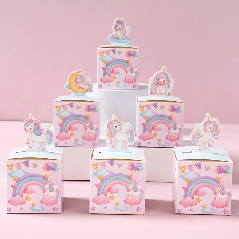 Rainbow Unicorn Handbag Candy Bag Happy 1st Birthday Party Decorations Kids Favors Gift Unicorn Box Baby Shower Girls Supplies