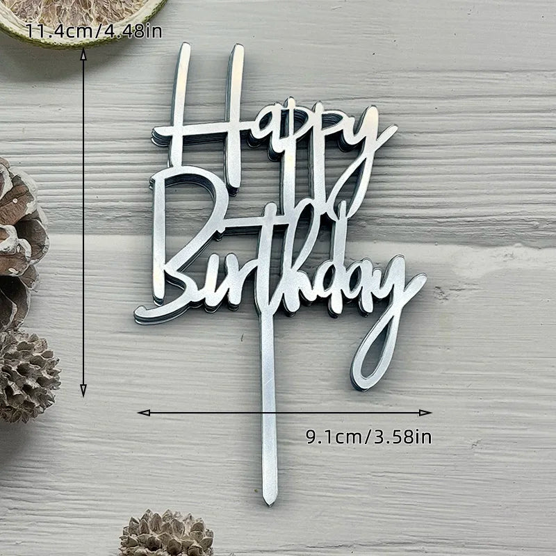 10 Pcs Acrylic Happy Birthday Cake Topper Pink Gold Silver Acrylic Kids Men Women Cake Decorations for Baby Shower Gift Supplies
