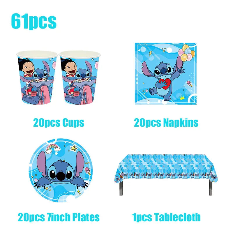 Stitch Decoration Birthday Girl Boy Tableware Set Tablecloth Candy Bag Foil Balloon Backdrop Kids Lilo and Stitch Party Supplies
