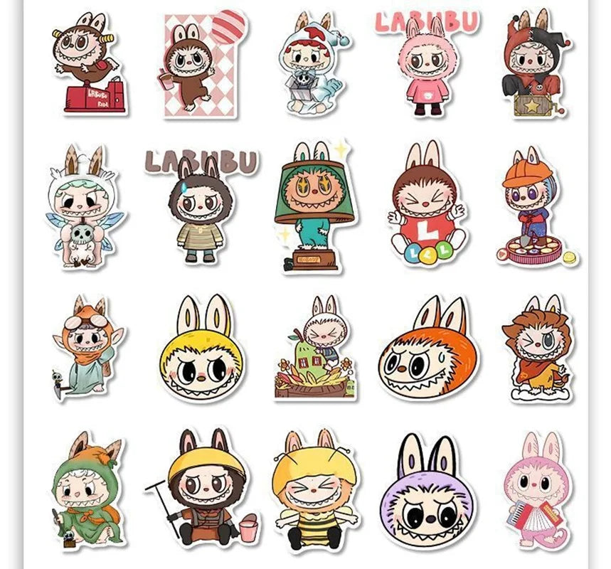 80Pcs 2024 New Labubu Monster Cartoon Waterproof Stickers Pack Cute Water Bottle Laptop Skateboard Scrapbook Anime Accessories