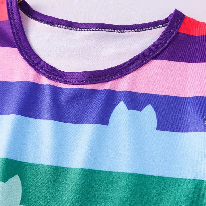 Gabby Cats Baby Girls Summer Gabby's Dollhouse Dress Rainbow stripe Kids Cosplay Princess Toddler Birthday Party Dresses+wig