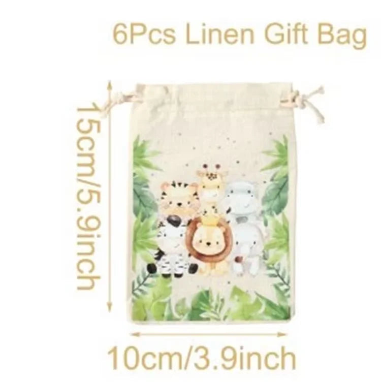 6pcs Animal Dinosaur Unicorn Cotton Linen Gift Bags Birthday Party Decor Kids Wedding Party Favor Bag Baby Shower Gift Bag