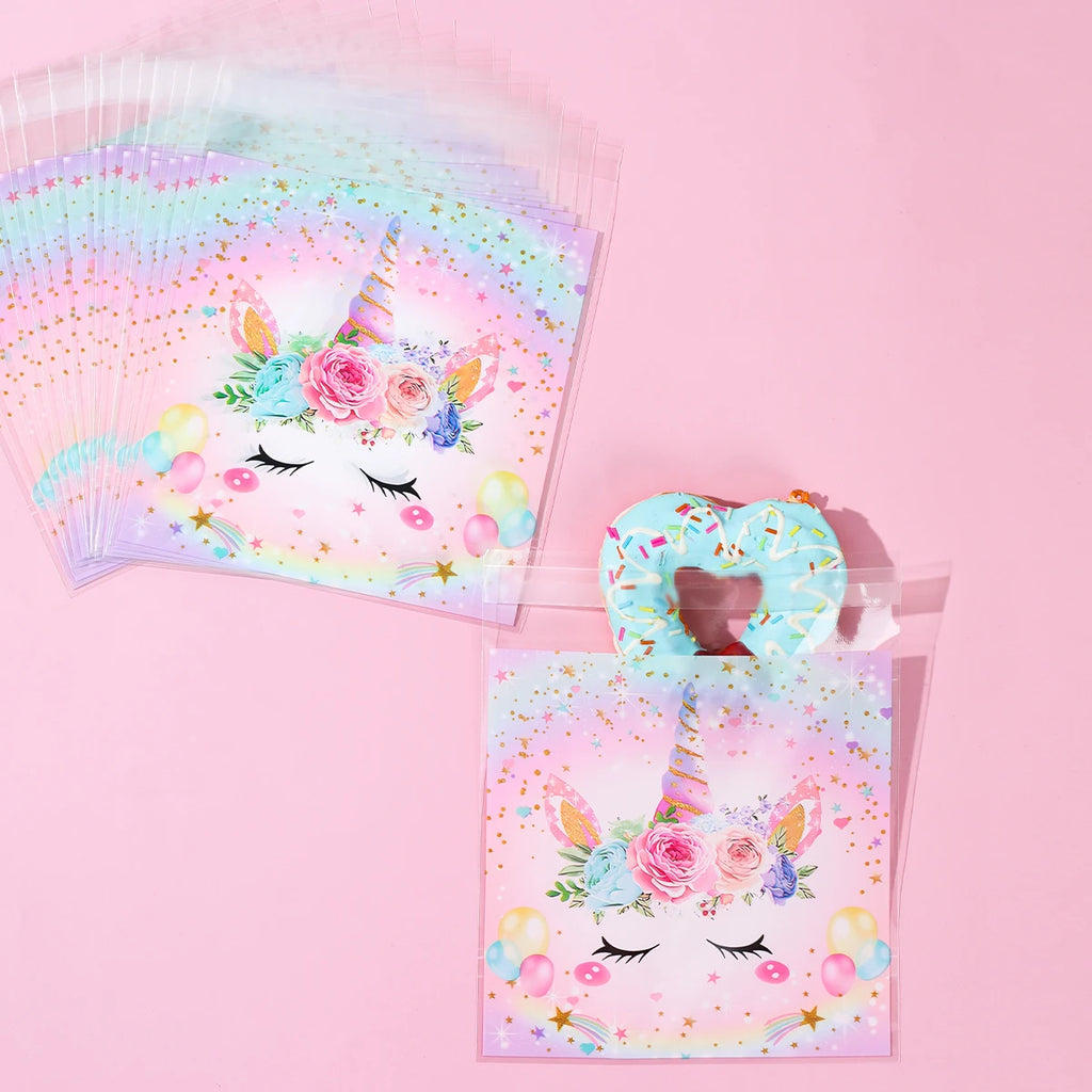 50/100Pcs Unicorn Party Gift Bags Birthday Party Decoration Candy Bags Packaging Bags Baby Shower Kids Favors Party Supplies