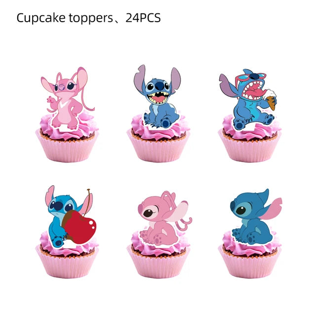 Lilo & Stitch Birthday Decorations Pink Girls Paper Cups Plates Napkins Cake Topper Tableware Set Balloons Decor Party Supplies