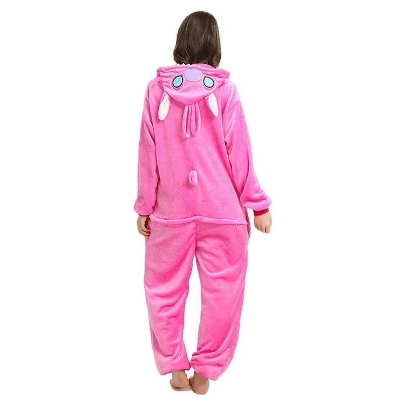 Anime Stitch Cosplay Pajamas Anime Stitch Angel Cute Costume Jumpsuit Pajamas Hooded Sleepwear Christmas Costume for Men Women