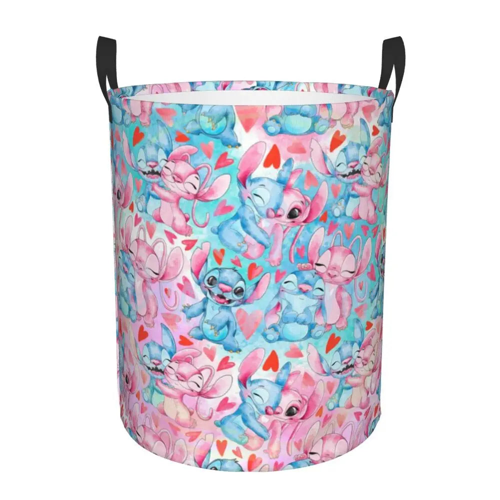 Customized SLilo And Stitch Cartoon Laundry Hamper Large Storage Basket Anime Kids Nursery Toy Organizer
