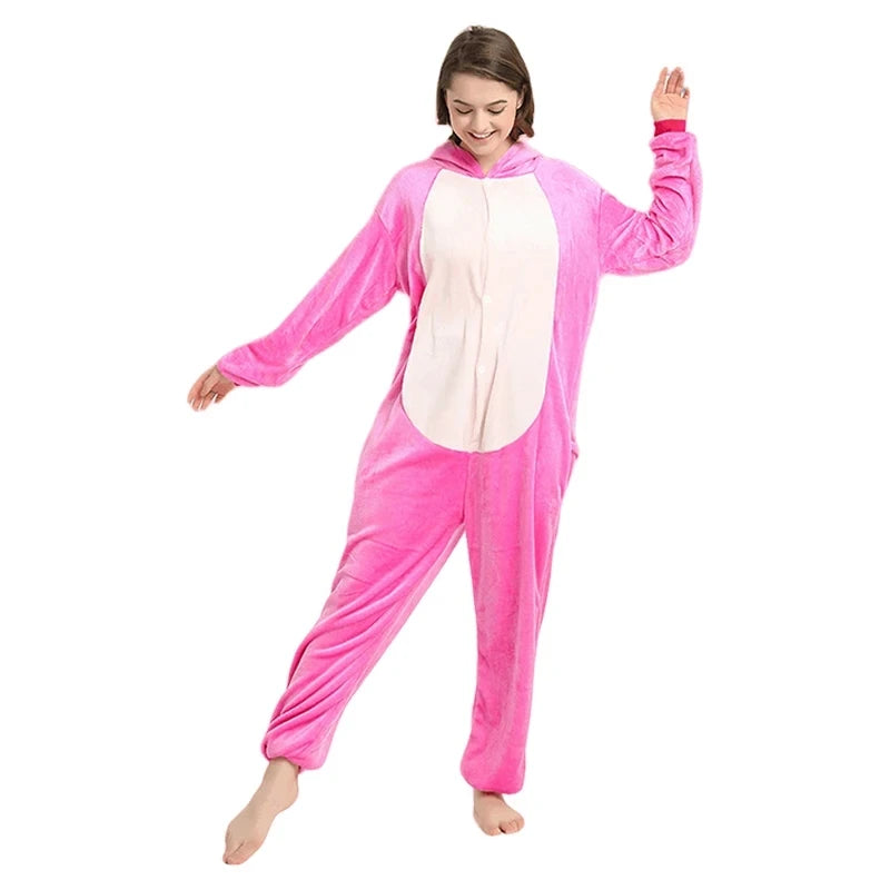 Anime Stitch Cosplay Pajamas Anime Stitch Angel Cute Costume Jumpsuit Pajamas Hooded Sleepwear Christmas Costume for Men Women
